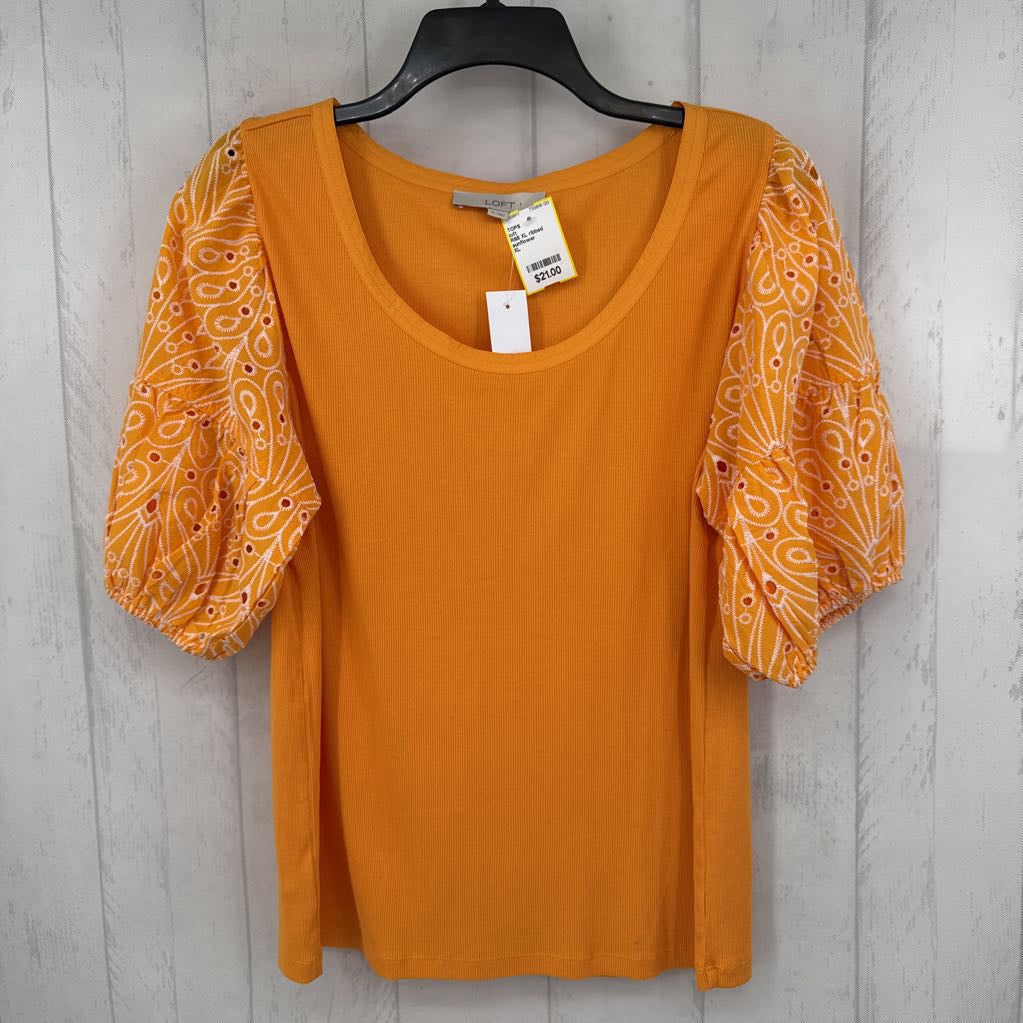 R65 XL ribbed embroidered slv top s/s