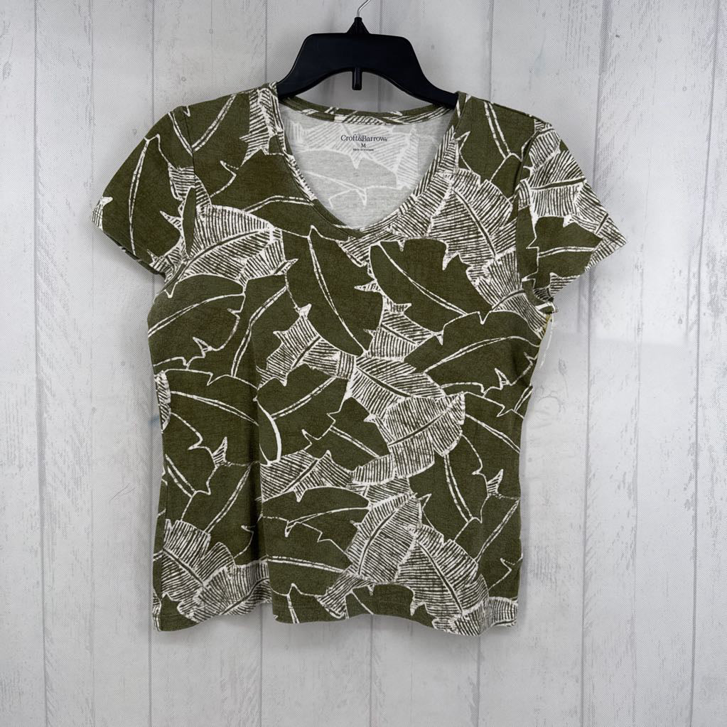 M leaf print v-neck s/s tee