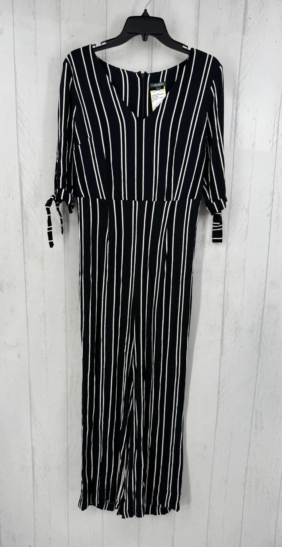 M striped v-neck elbow slv jumpsuit