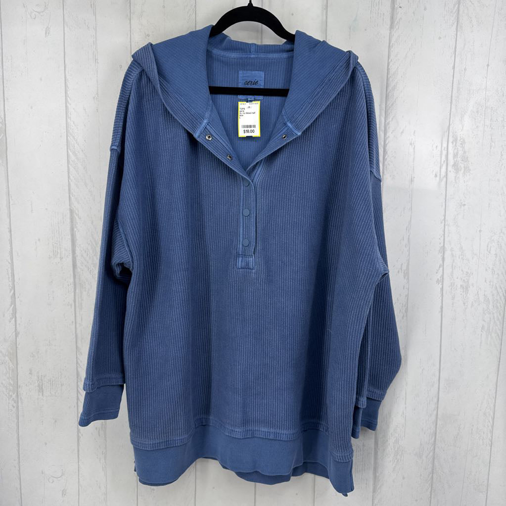 XL l/s ribbed half snap closure top w/ hood
