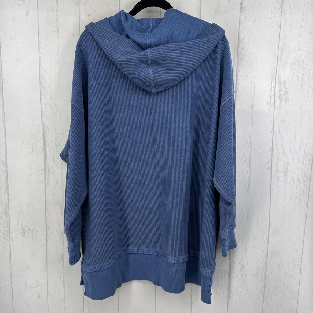XL l/s ribbed half snap closure top w/ hood