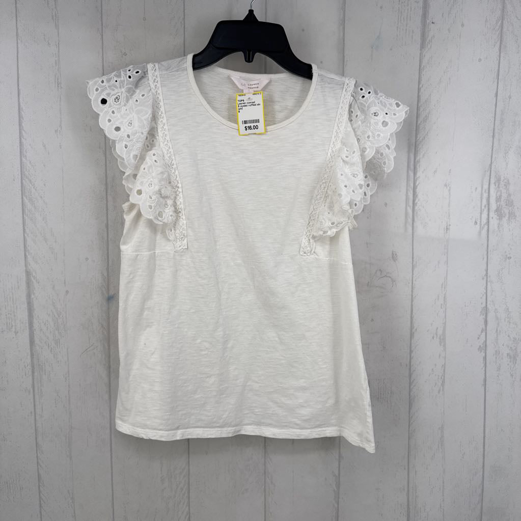 S eyelet ruffled slv tee