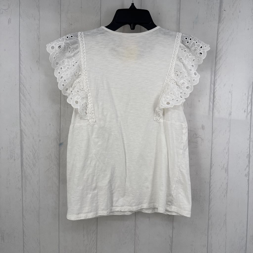 S eyelet ruffled slv tee