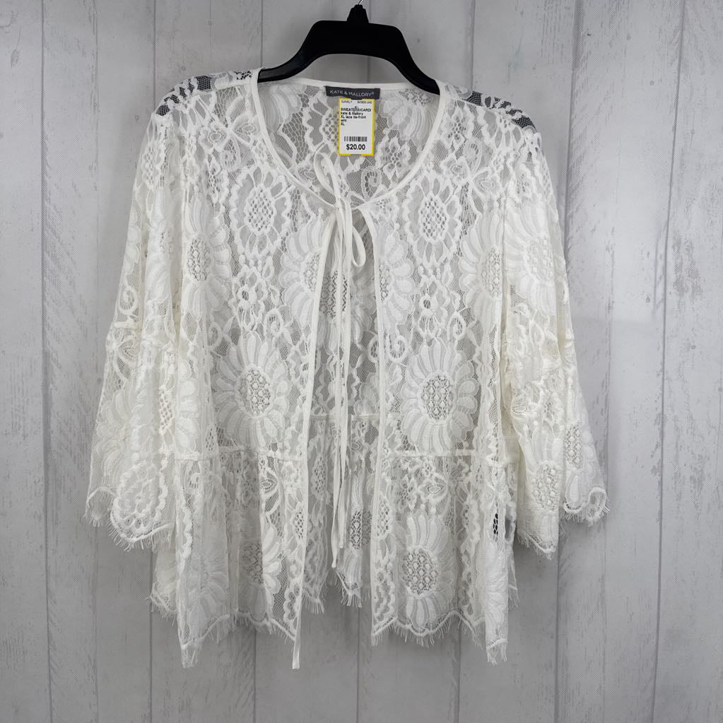 XL lace tie-front 3/4 slv cardi