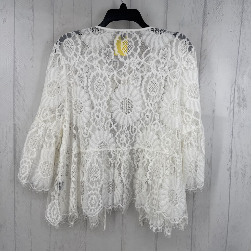 XL lace tie-front 3/4 slv cardi
