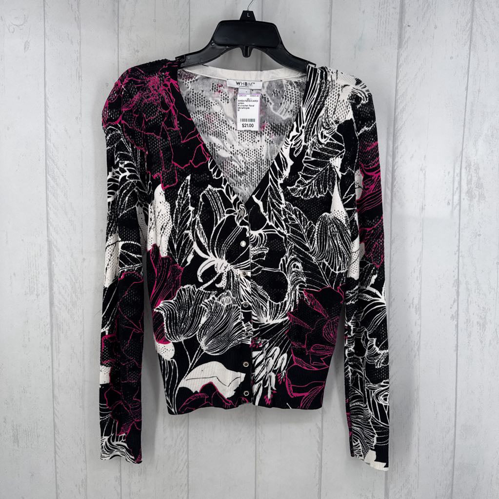 M crochet floral button front cardi