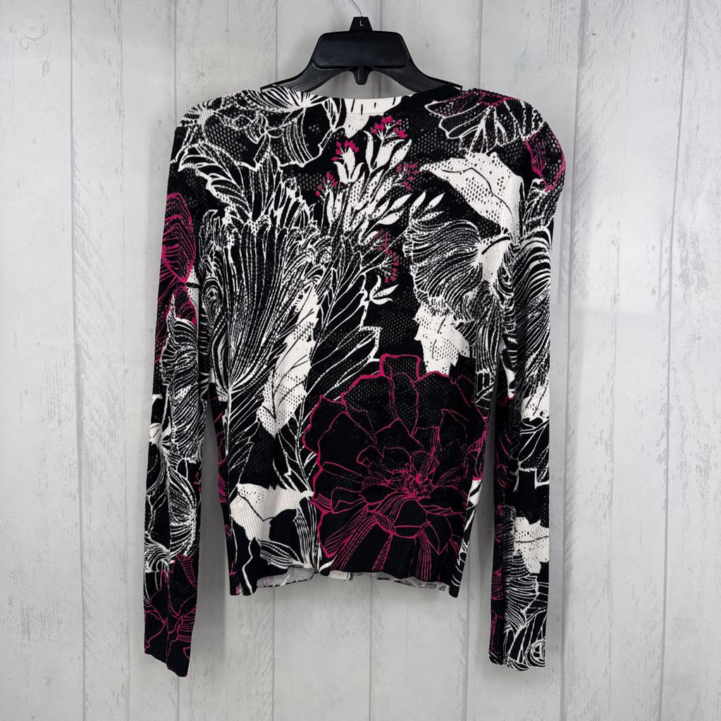 M crochet floral button front cardi