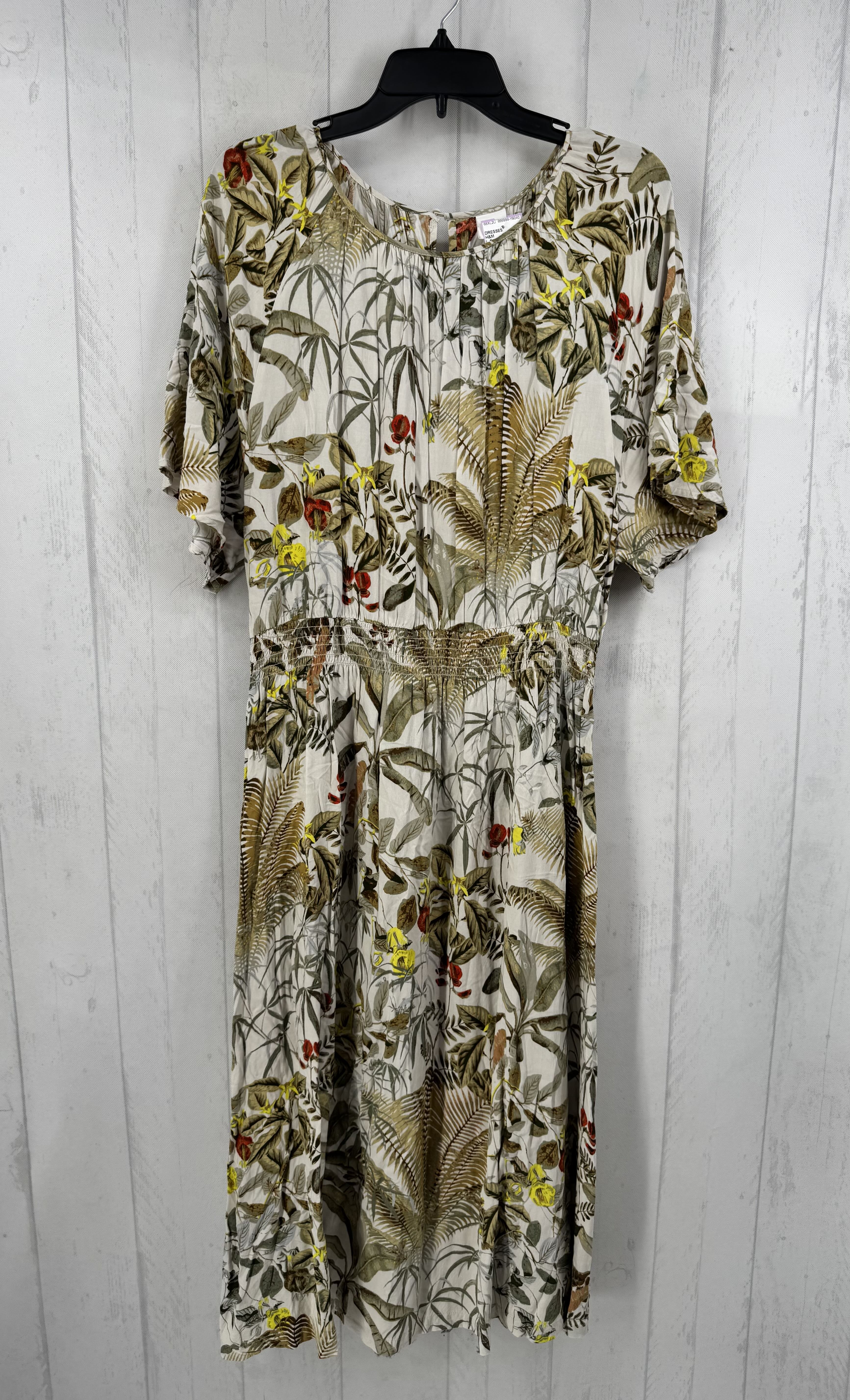 L flo print drop shoulder dress s/s