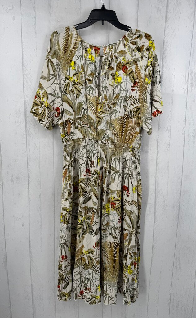 L flo print drop shoulder dress s/s