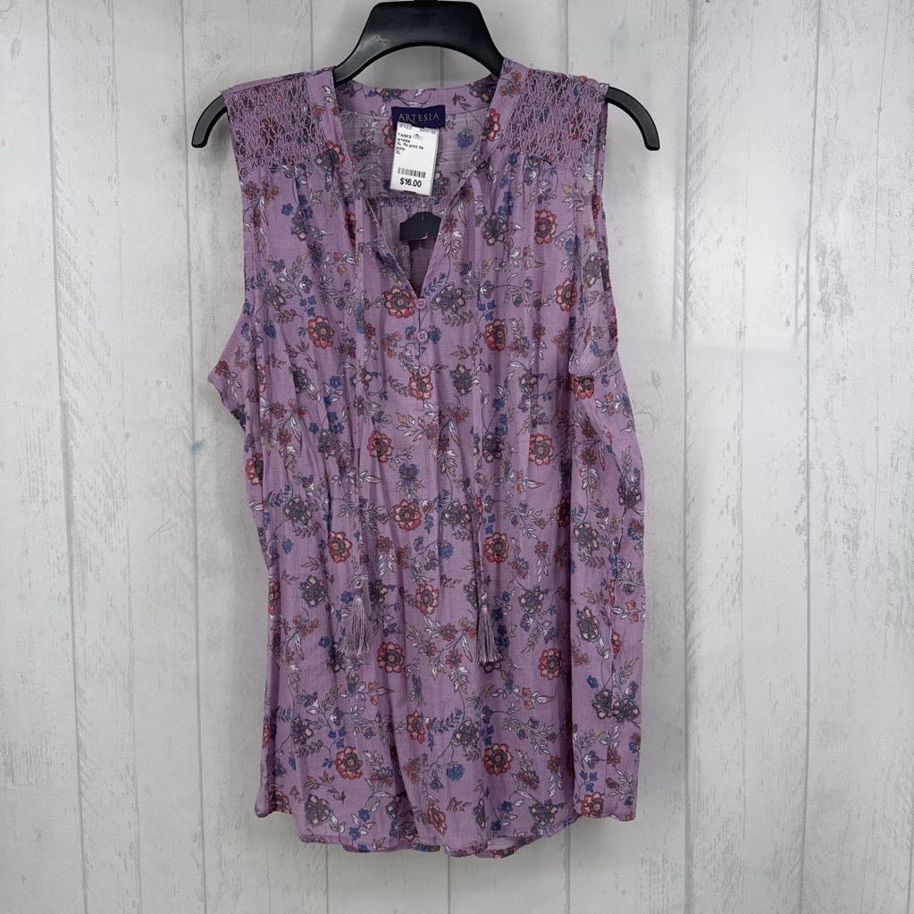 XL flo print tie front tank
