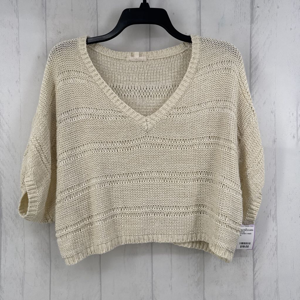 L crochet v-neck s/s sweater