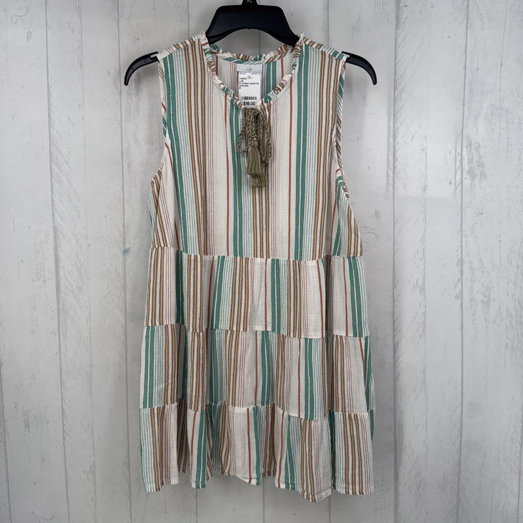 M striped tassel tie tiered tank