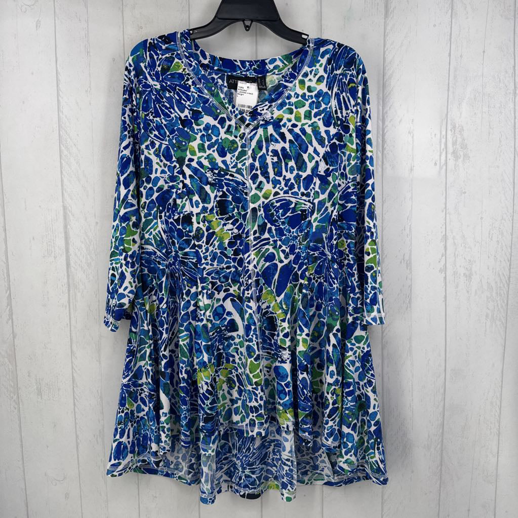 L printed v-neck 3/4 slv top