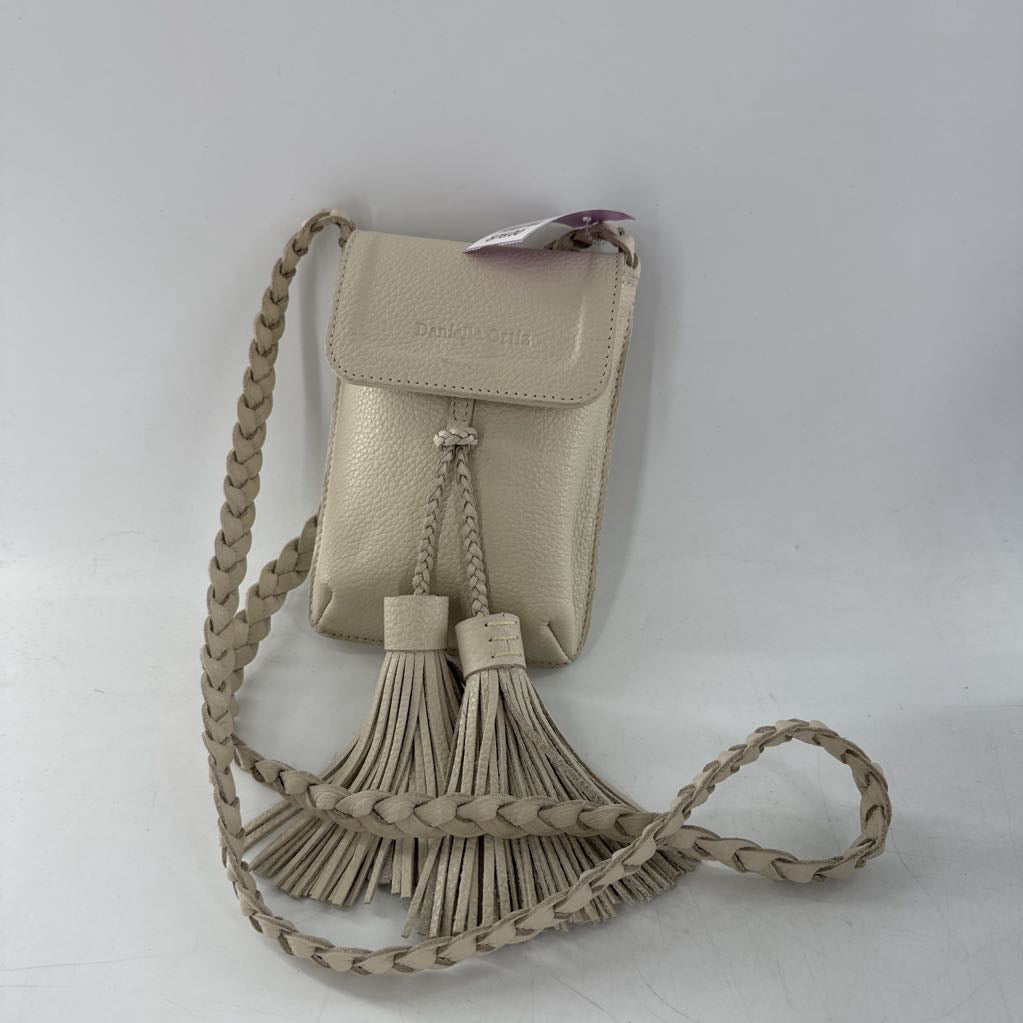 pebbled leather tassel front slim crossbody