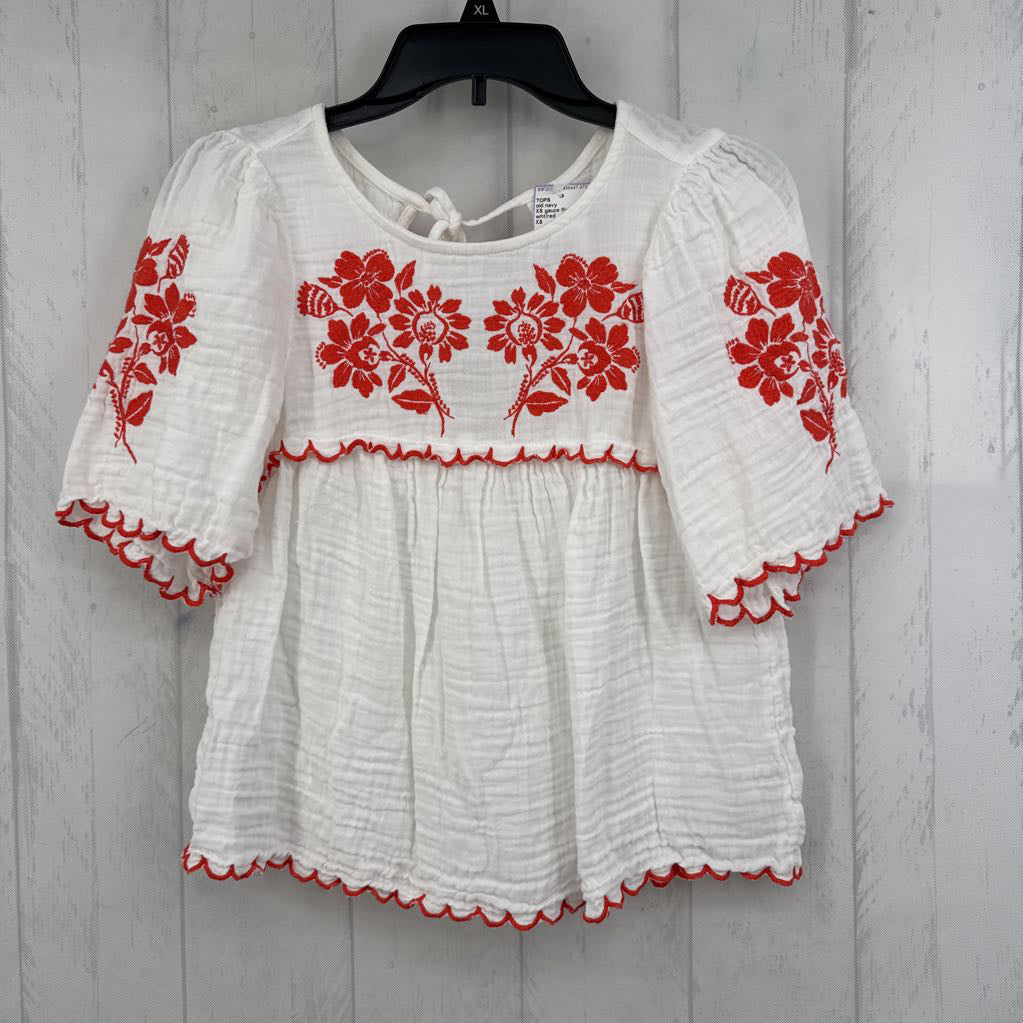 XS gauze flo embroidered s/s top