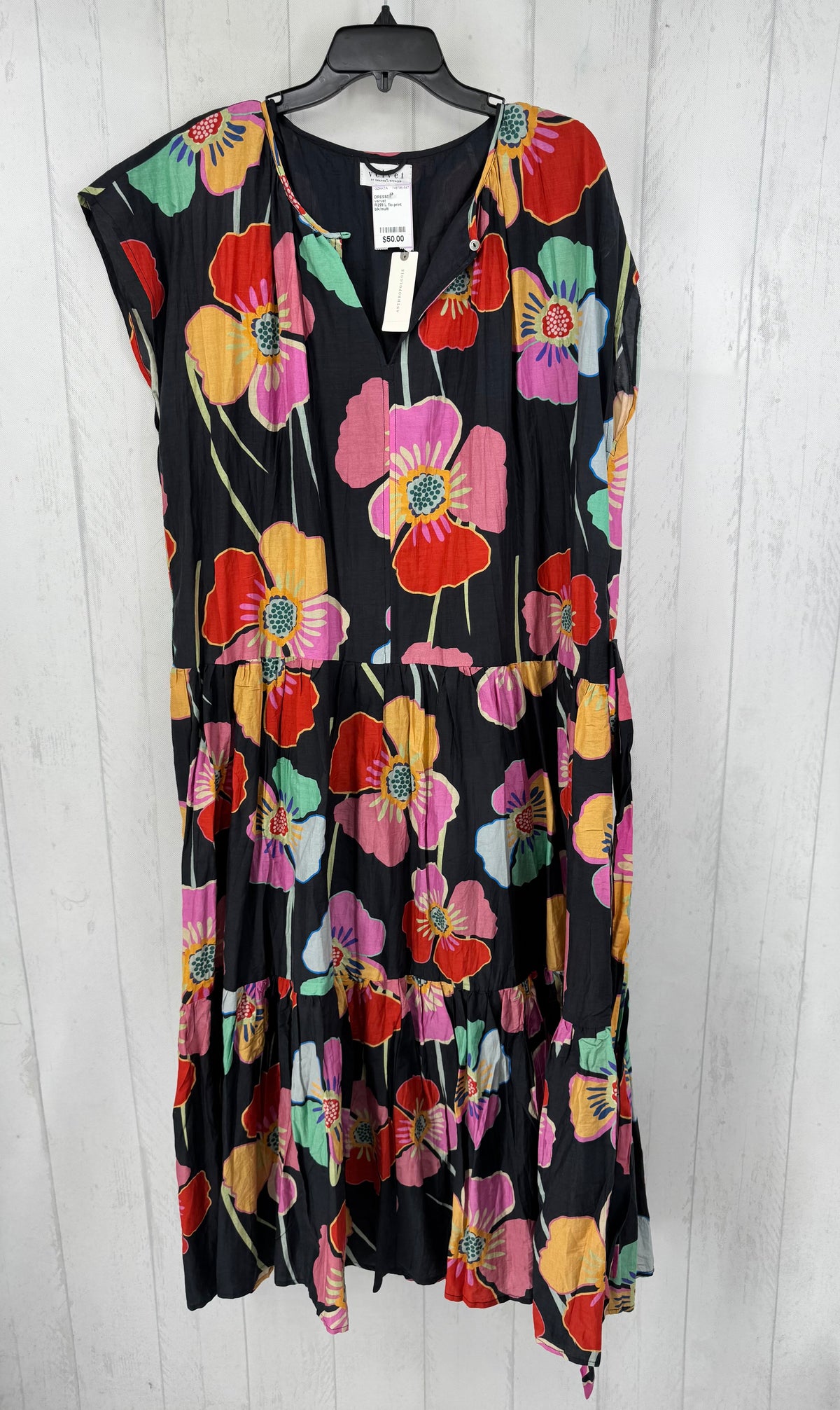 R299 L flo print belted split neck dress