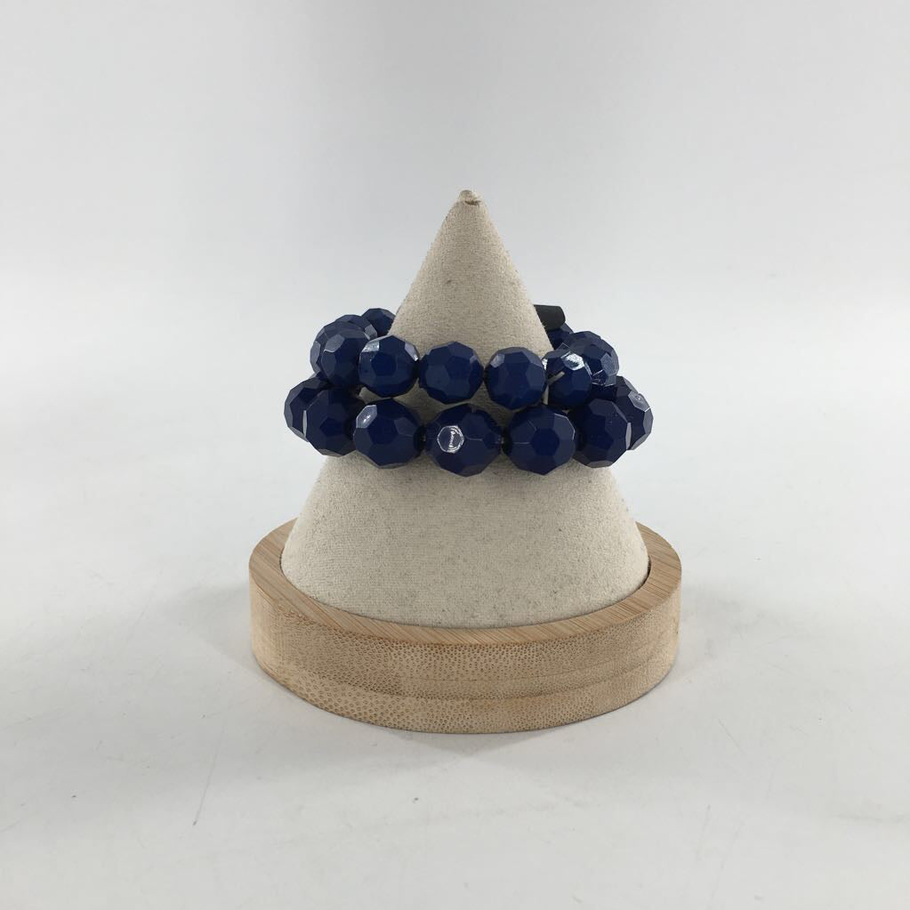 navy beaded stretch bracelet stack
