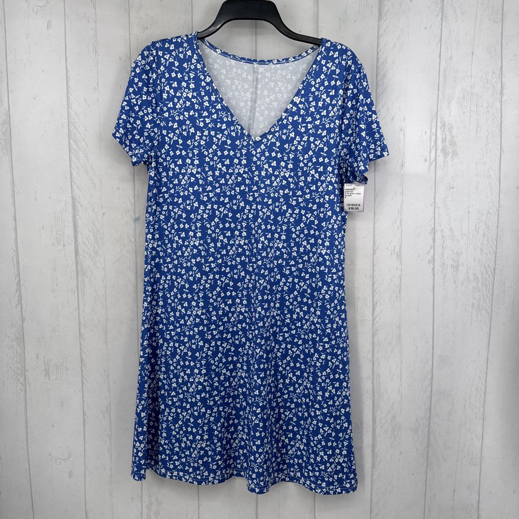 S flo print v-neck s/s dress