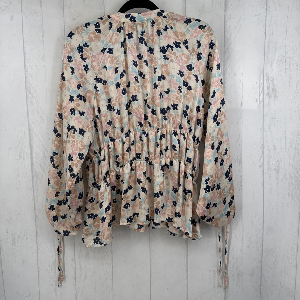 L flo print split neck l/s top