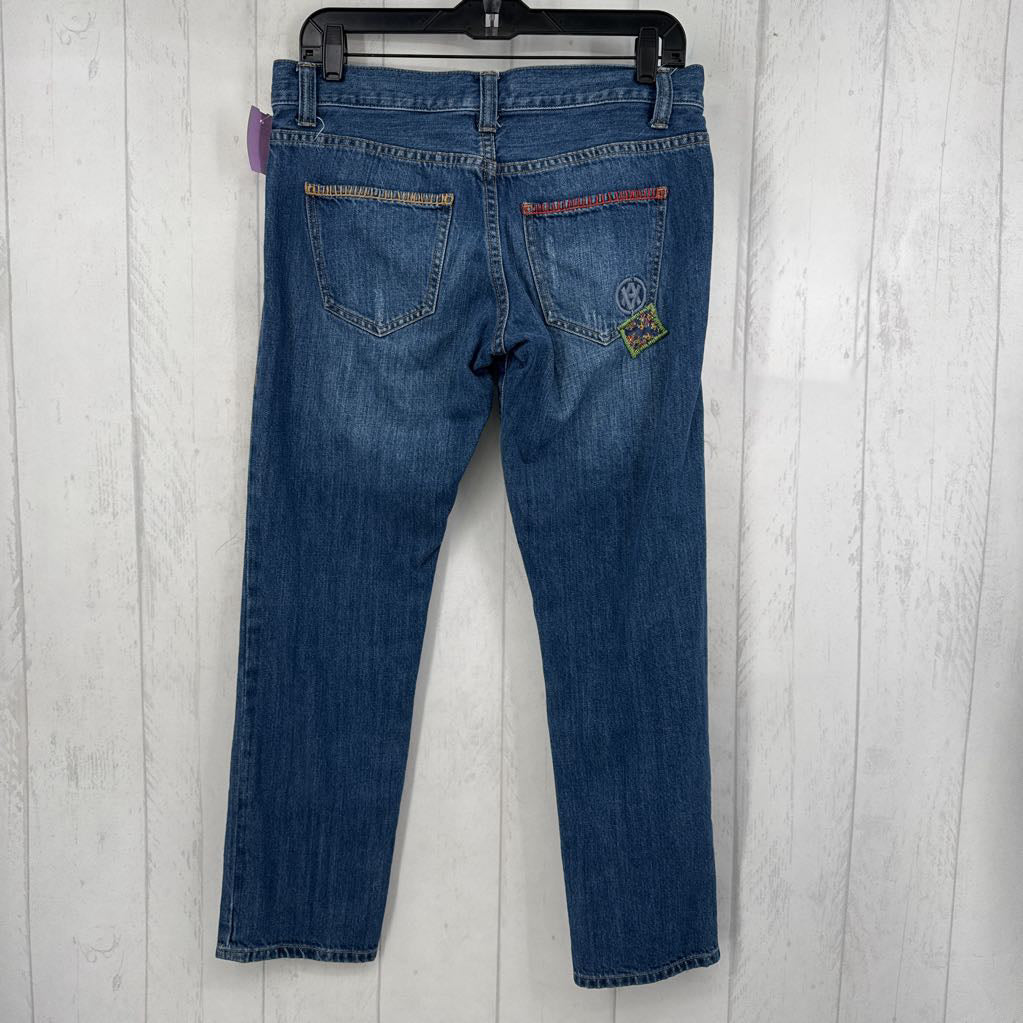 2 embroidered straight leg jean