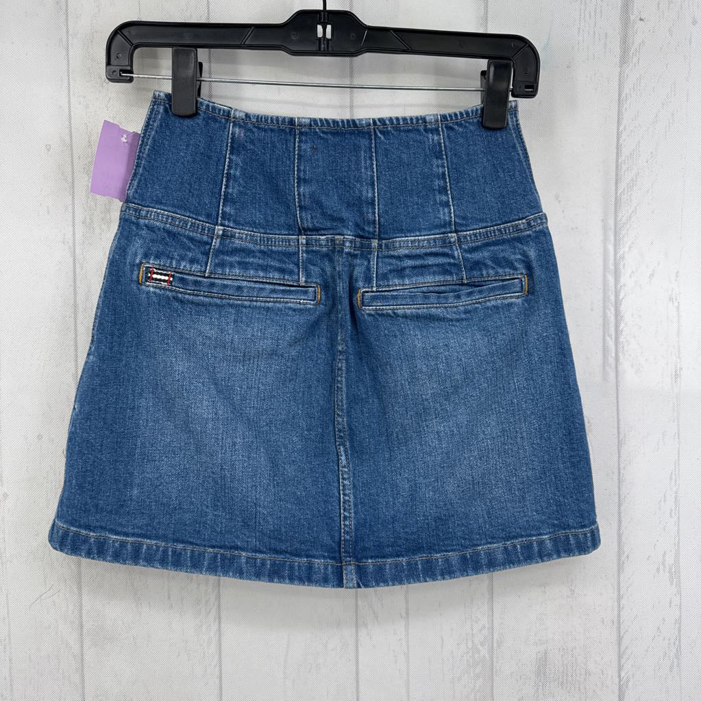 25 hi-rise zip-front jean skirt