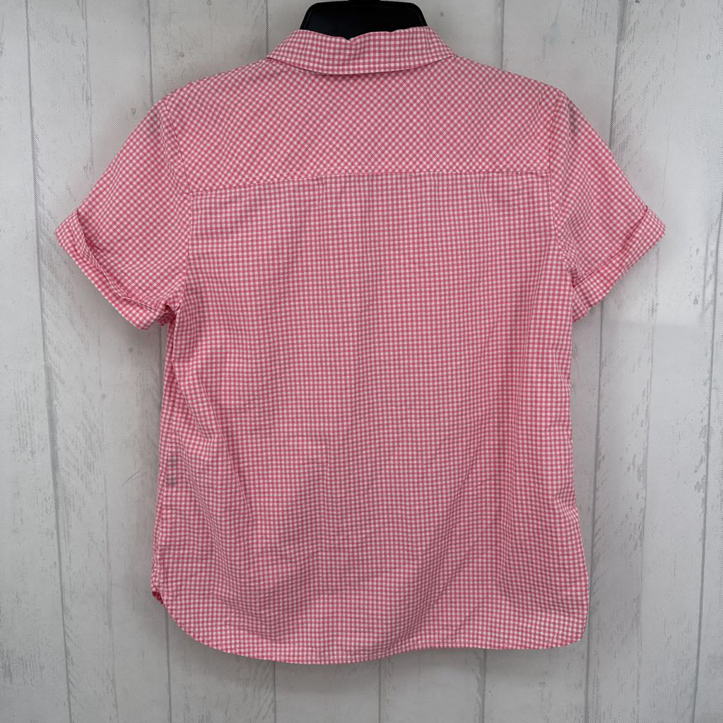 M gingham print button down s/s top