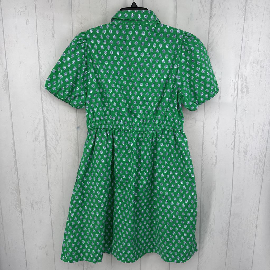 6 flo print drawstring waist s/s dress