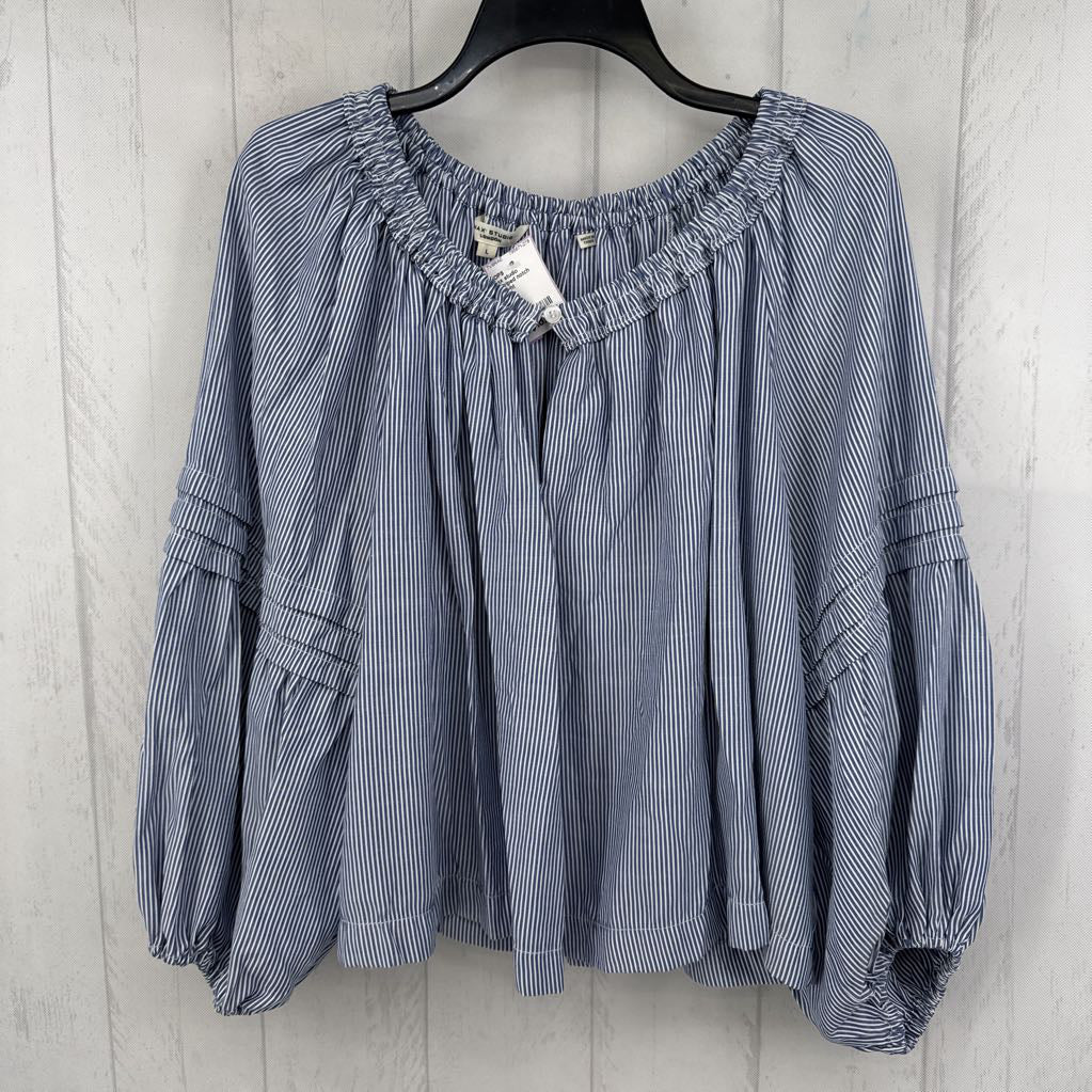 L striped notch neck l/s top