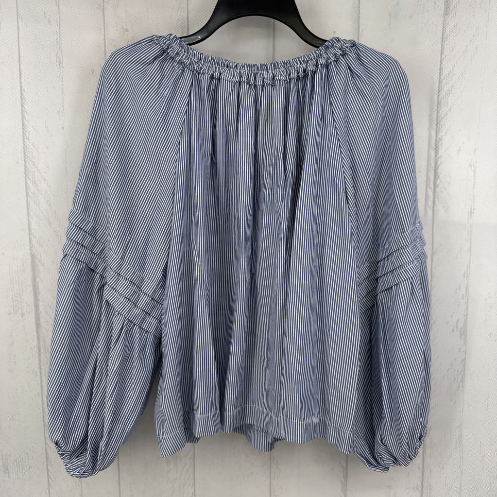 L striped notch neck l/s top