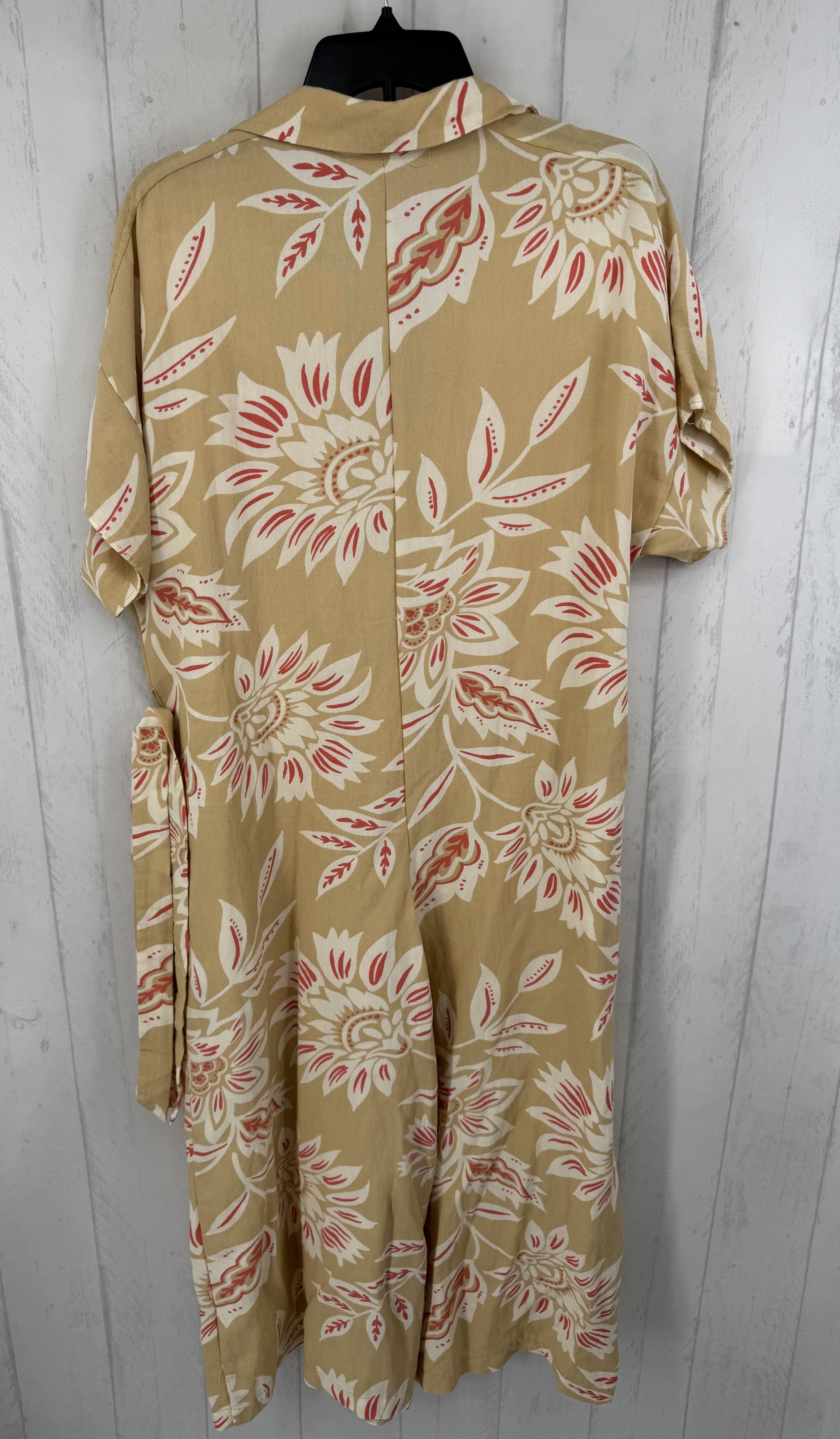 M flo print button down belted s/s jumpsuit