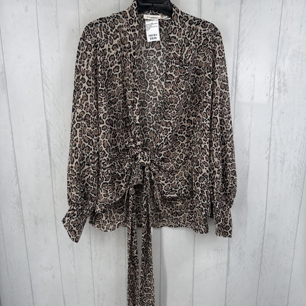 O/S animal print tie front cardi