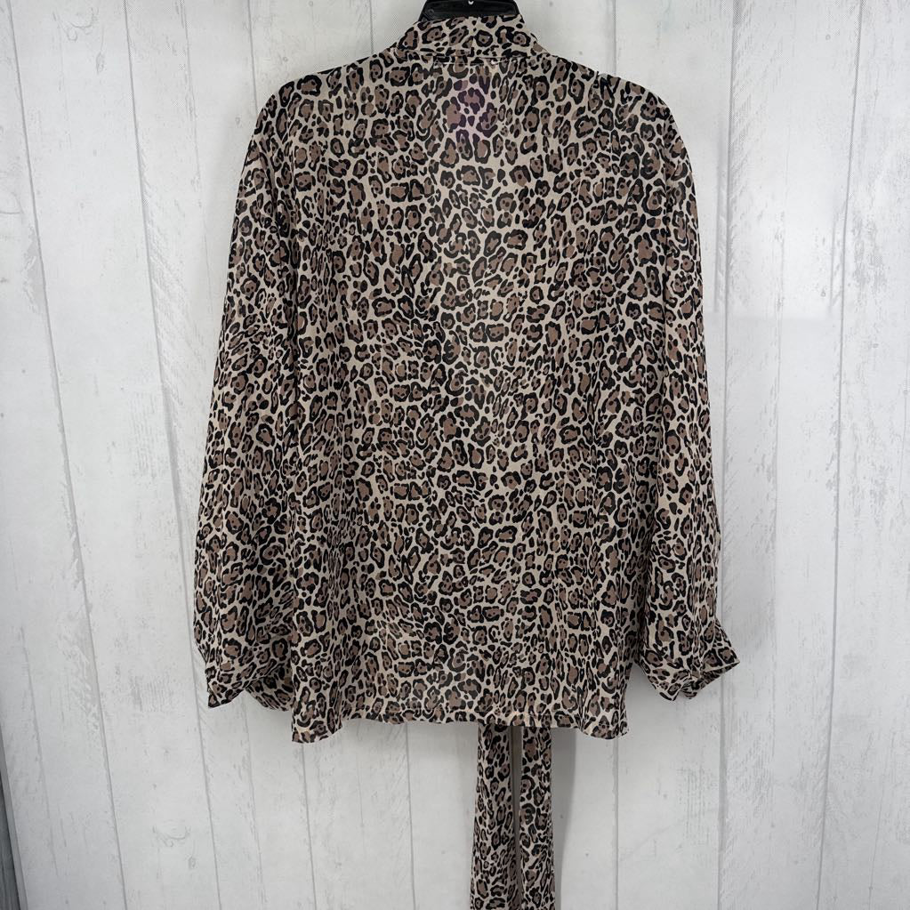 O/S animal print tie front cardi