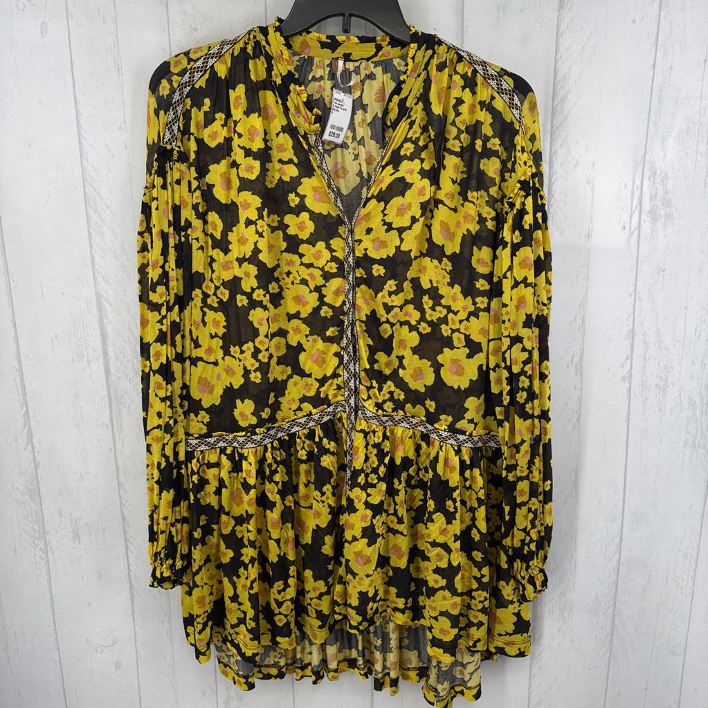 S mesh flo print button down l/s dress