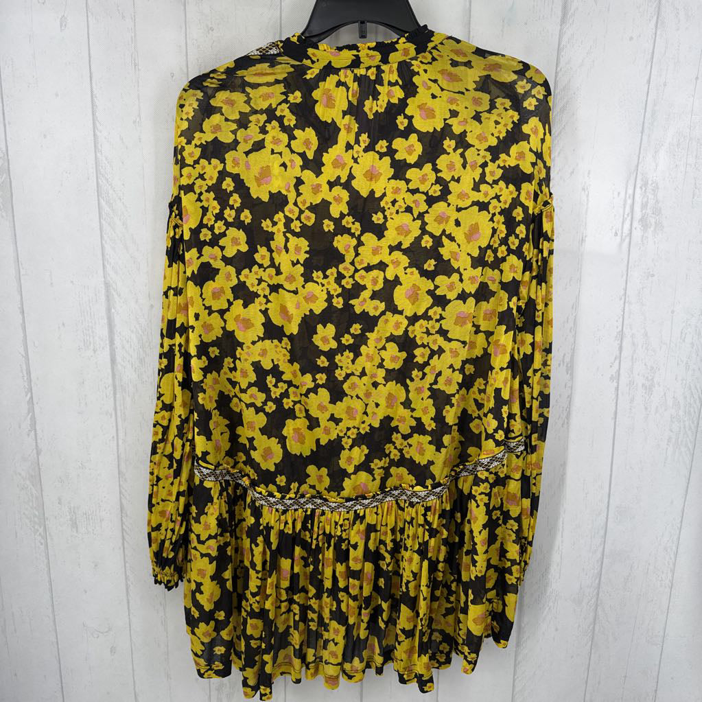 S mesh flo print button down l/s dress