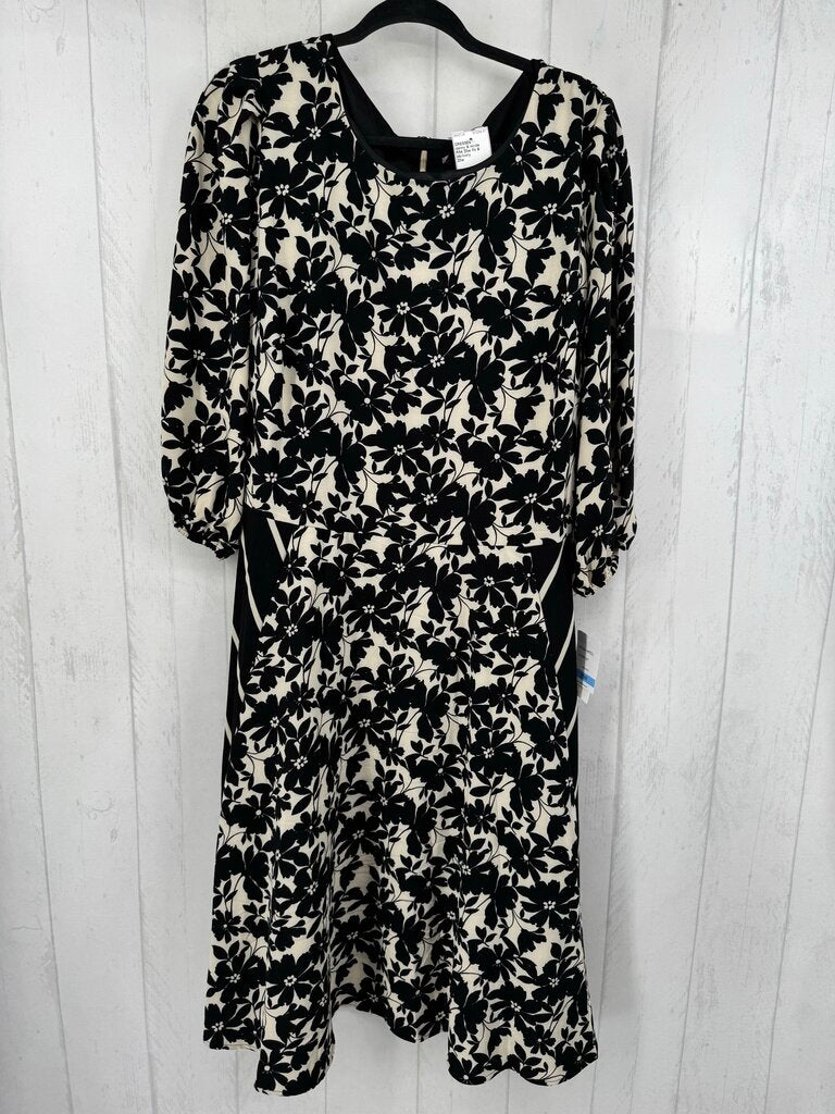 R84 20w flo & striped belted 3/4 slv dress