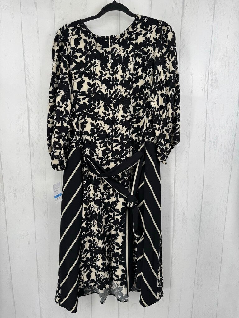 R84 20w flo & striped belted 3/4 slv dress