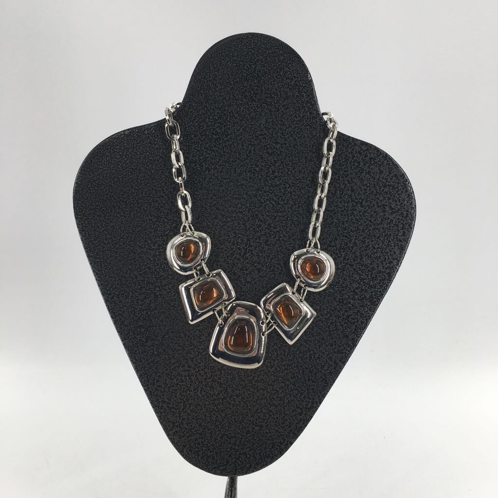 silver & brown stone necklace