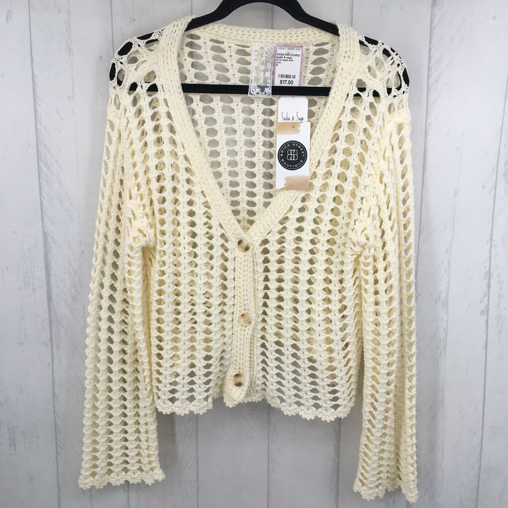 S l/s open knit button cardigan