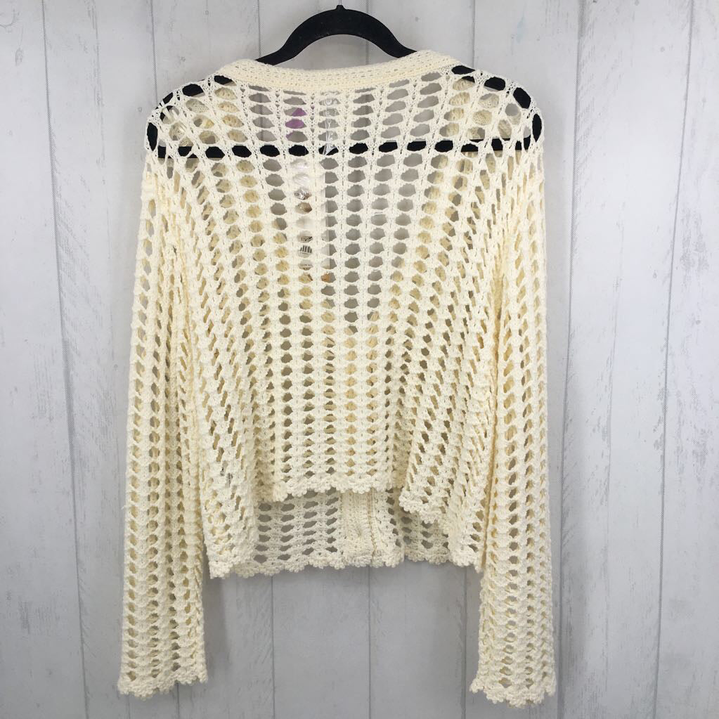 S l/s open knit button cardigan