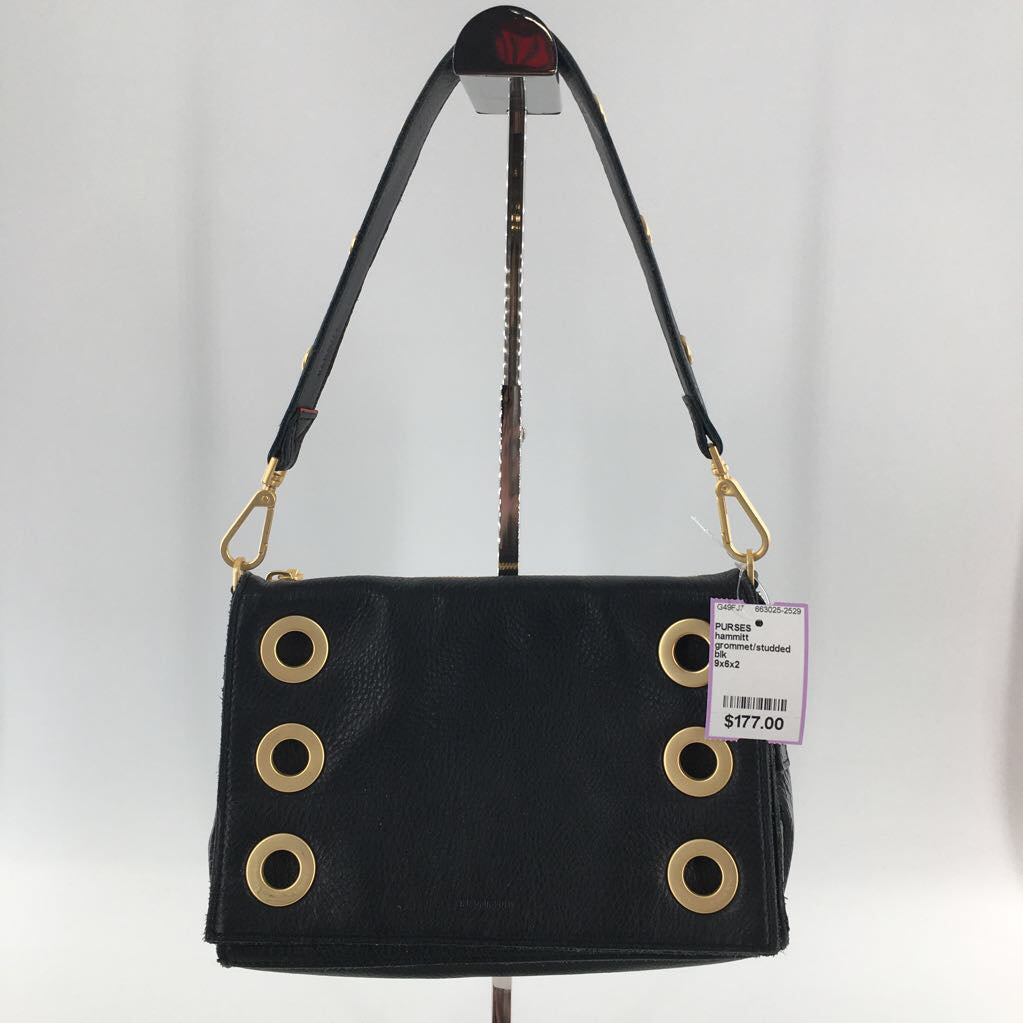 grommet/studded flap shoulder bag