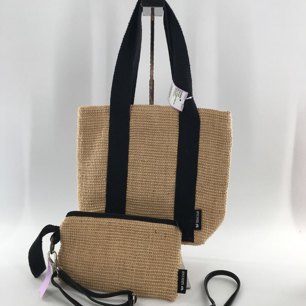 2pc straw tote w/ pouch
