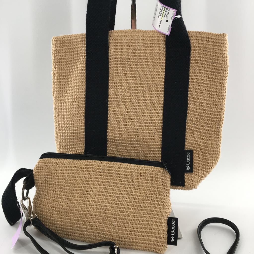 2pc straw tote w/ pouch
