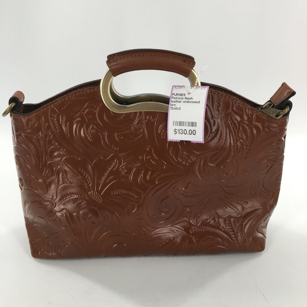 leather embossed top handle purse
