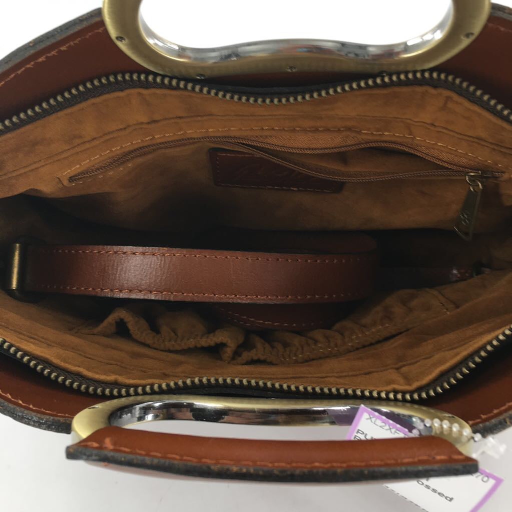 leather embossed top handle purse