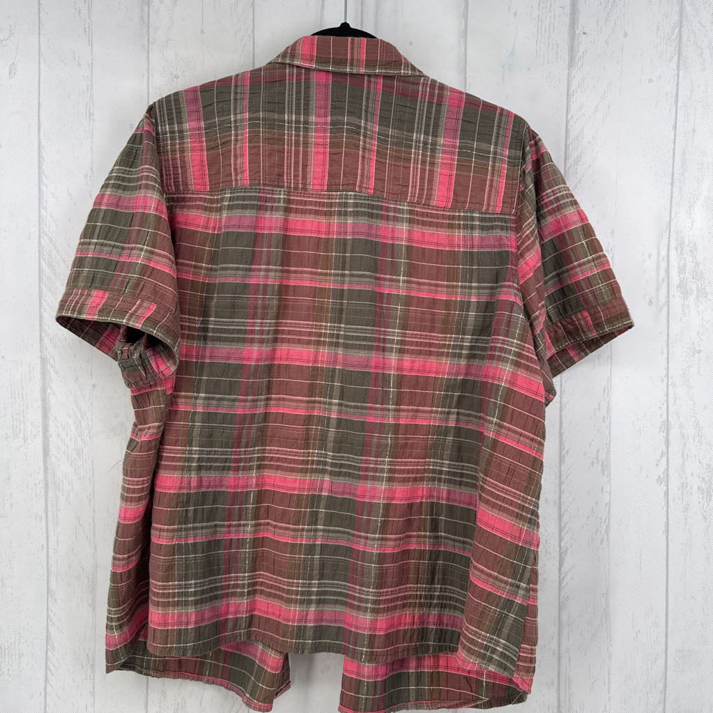 1X plaid button down s/s top