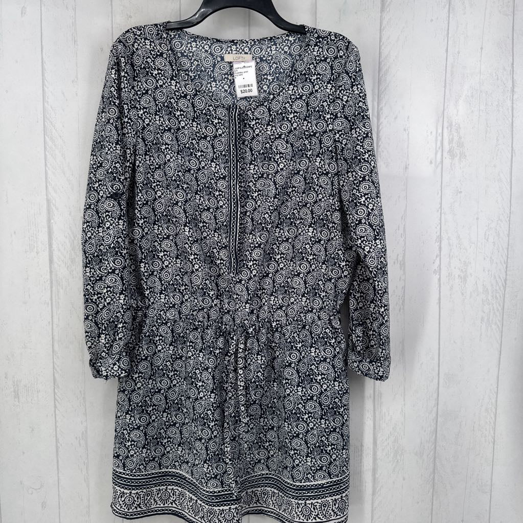8 paisley print button front l/s romper