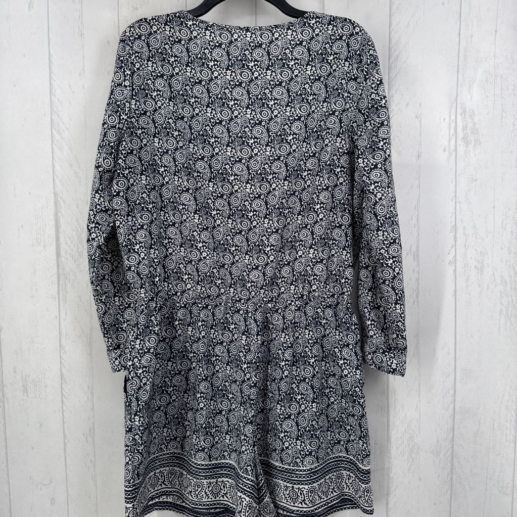 8 paisley print button front l/s romper
