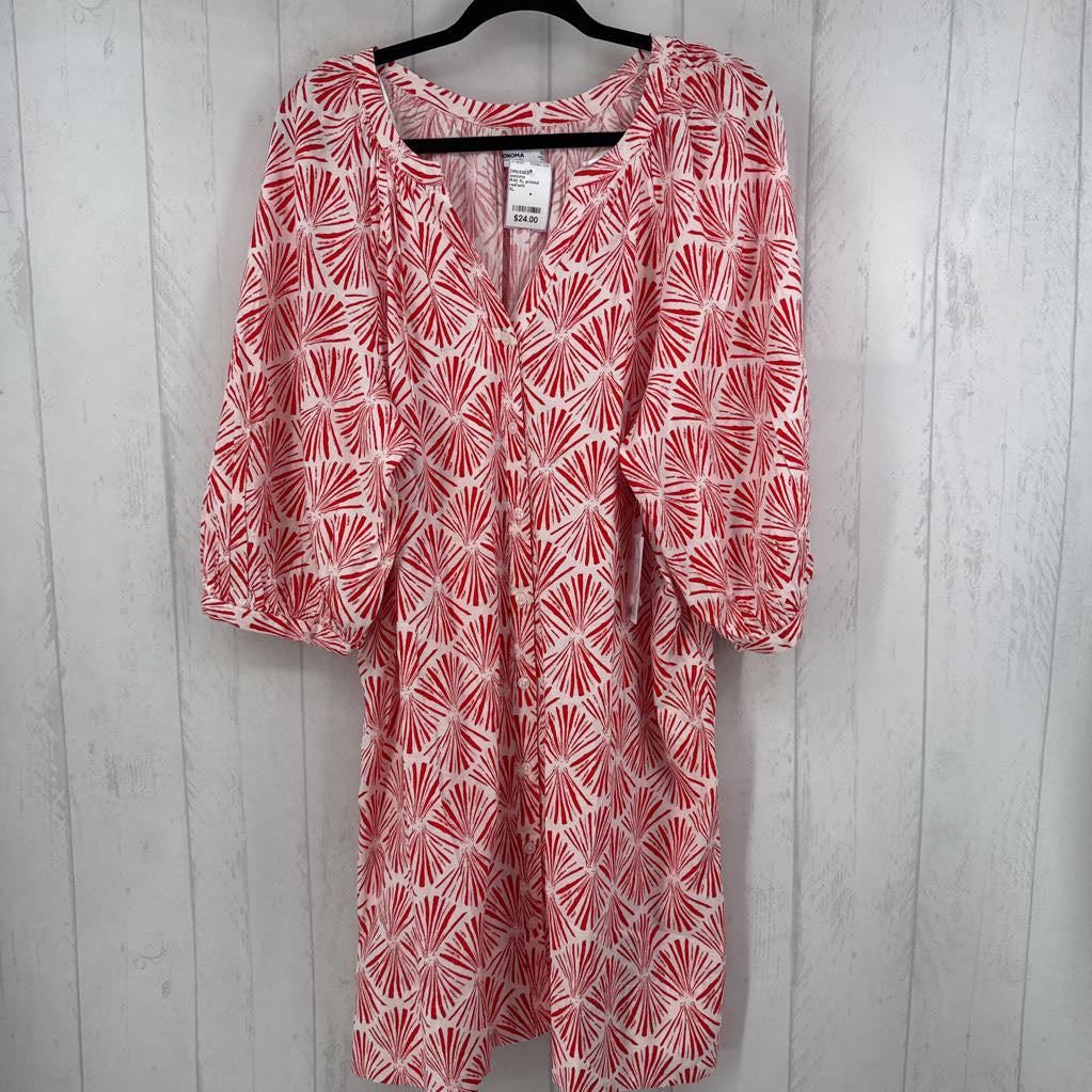 R40 XL printed button down 3/4 slv dress