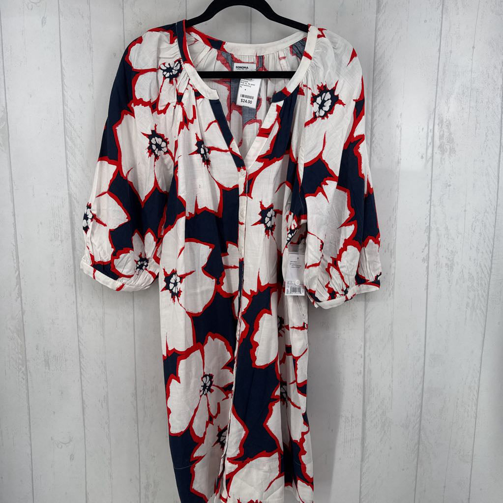 R40 XL flo print button down 3/4 slv dress