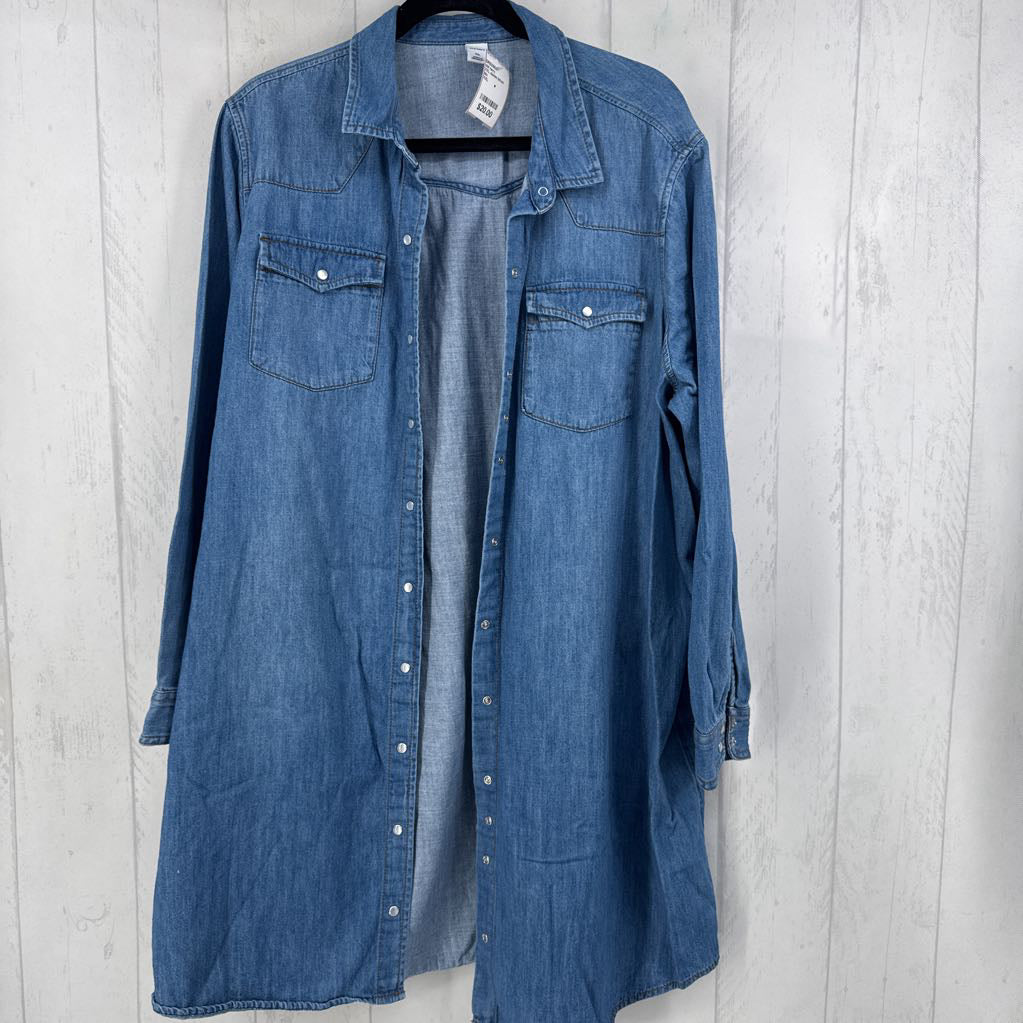 XXL denim btton front l/s dress